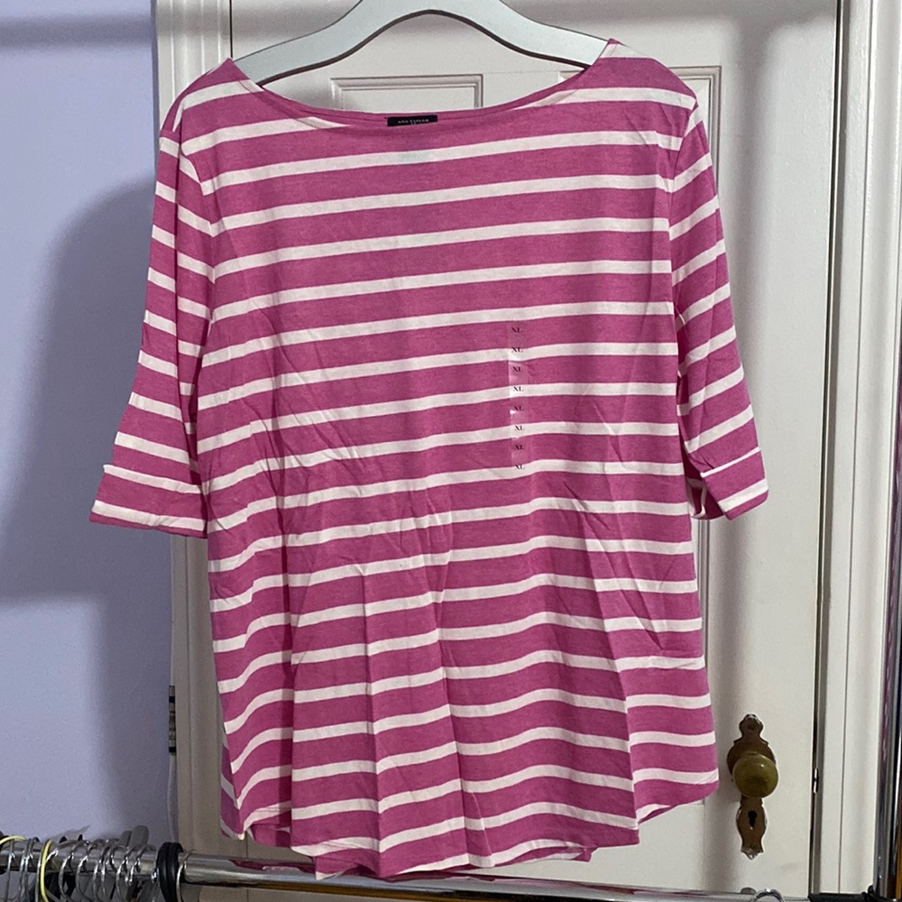 ANN TAYLOR PINK AND WHITE SHIRT